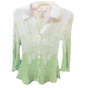 Covington Long Bell Sleeve Button Down Shirt Green and White Size Petite M